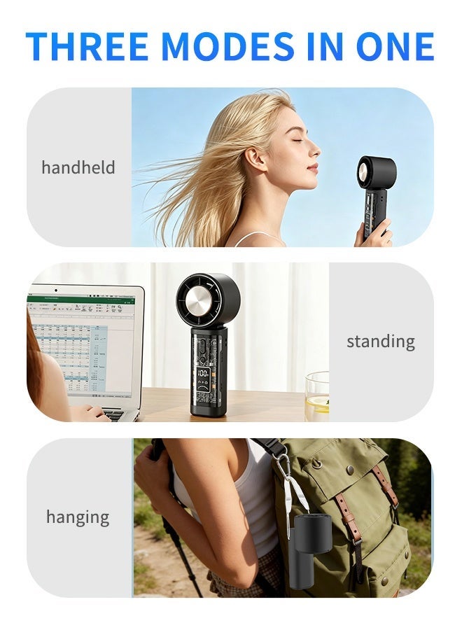 BASILKIT Handheld Desktop Fan with 3s Instant Cooling, 4000mAh Portable Cooling Fan, 3-in-1 Handheld/Neck/Desk Fan，LED Camping Light and High Speed Turbo Fan, Personal Makeup/Eyelash Fan, Pocket Fan with 100 Speeds ，Portable Cooling Fan for Home and Outdoor，Black - Image 4