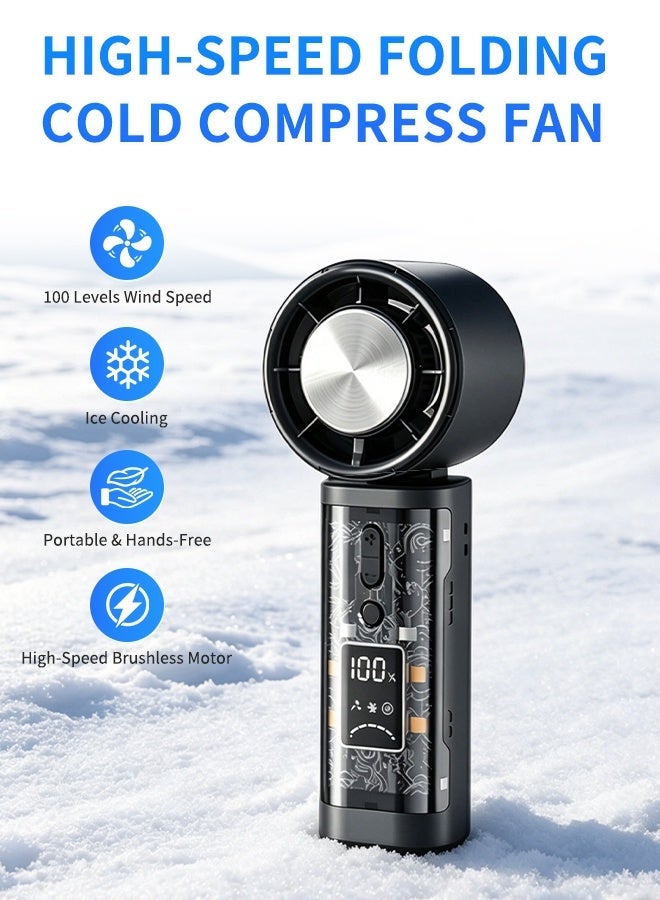 BASILKIT Handheld Desktop Fan with 3s Instant Cooling, 4000mAh Portable Cooling Fan, 3-in-1 Handheld/Neck/Desk Fan，LED Camping Light and High Speed Turbo Fan, Personal Makeup/Eyelash Fan, Pocket Fan with 100 Speeds ，Portable Cooling Fan for Home and Outdoor，Black - Image 2