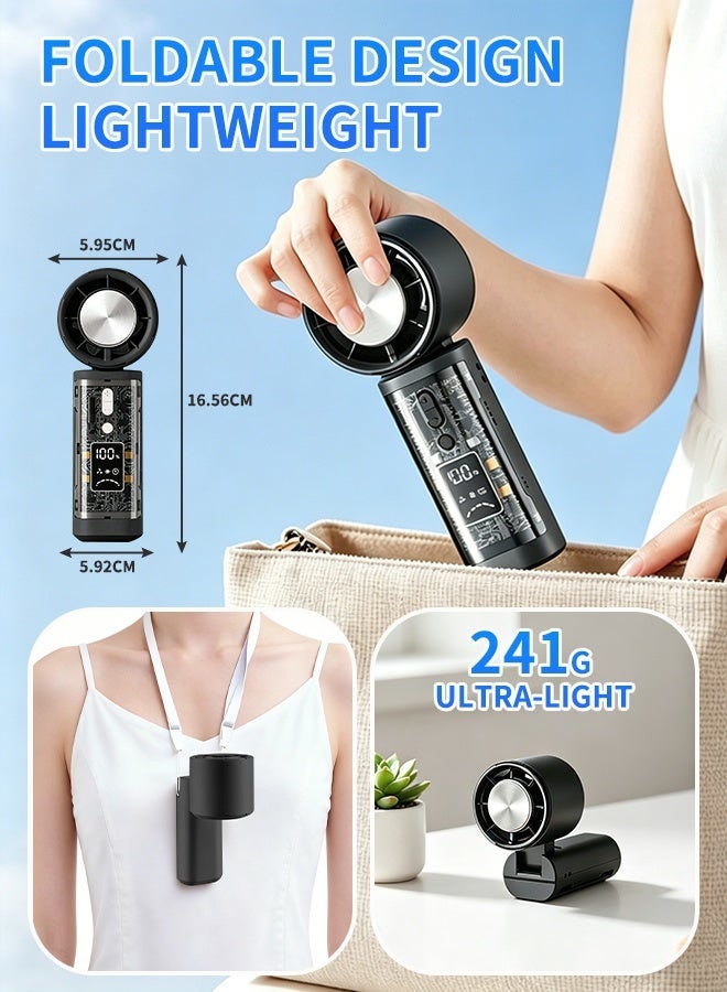 BASILKIT Handheld Desktop Fan with 3s Instant Cooling, 4000mAh Portable Cooling Fan, 3-in-1 Handheld/Neck/Desk Fan，LED Camping Light and High Speed Turbo Fan, Personal Makeup/Eyelash Fan, Pocket Fan with 100 Speeds ，Portable Cooling Fan for Home and Outdoor，Black - Image 5