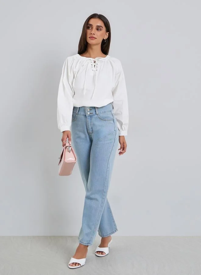 ستايلي بلوزة برباط وأكمام طويلة