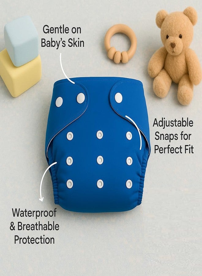 Kritiu Reusable Baby Cloth Diapers (0-3 Years) Pack of 2 with 1 Inserts And 1 Bib | Leak-Proof & Adjustable | Washable Up to 300 Times | Waterproof, BPA-Free, Eco-Friendly, Anti Bacterial, Rashes Free Diapers for Babies & Toddlers (3-17 kg) (BLUE) - Image 3