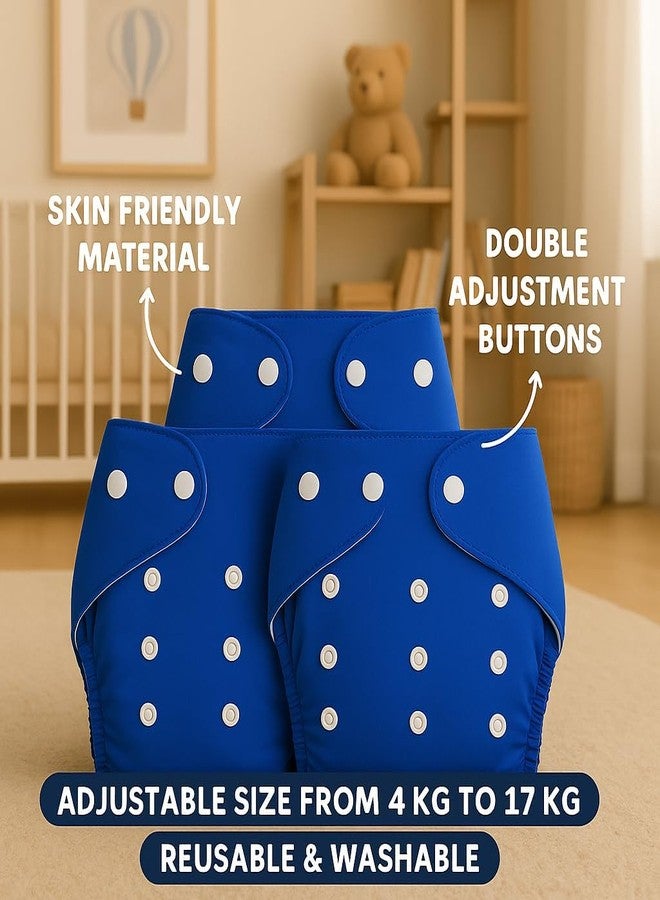 Kritiu Reusable Baby Cloth Diapers (0-3 Years) Pack of 2 with 1 Inserts And 1 Bib | Leak-Proof & Adjustable | Washable Up to 300 Times | Waterproof, BPA-Free, Eco-Friendly, Anti Bacterial, Rashes Free Diapers for Babies & Toddlers (3-17 kg) (BLUE) - Image 4