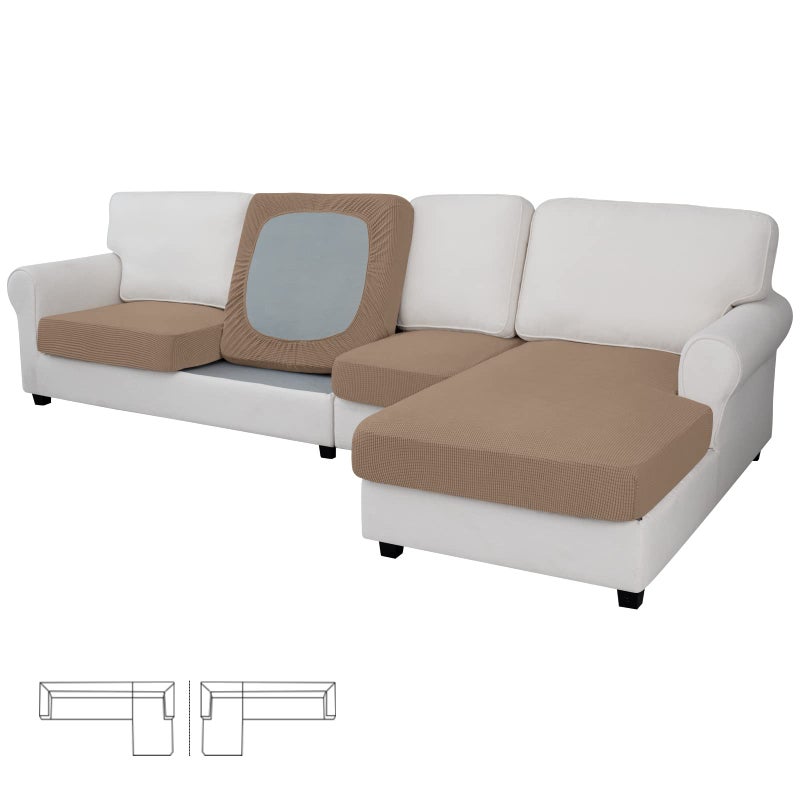 EasyGoing Stretch 4 Pieces Couch Cushion Covers for Sectional Sofa LeftRight L Shape Chaise Lounge Sofa Seat slipcover AntiSlip Sofa Cover Soft 3 Seater  1 Chaise Camel