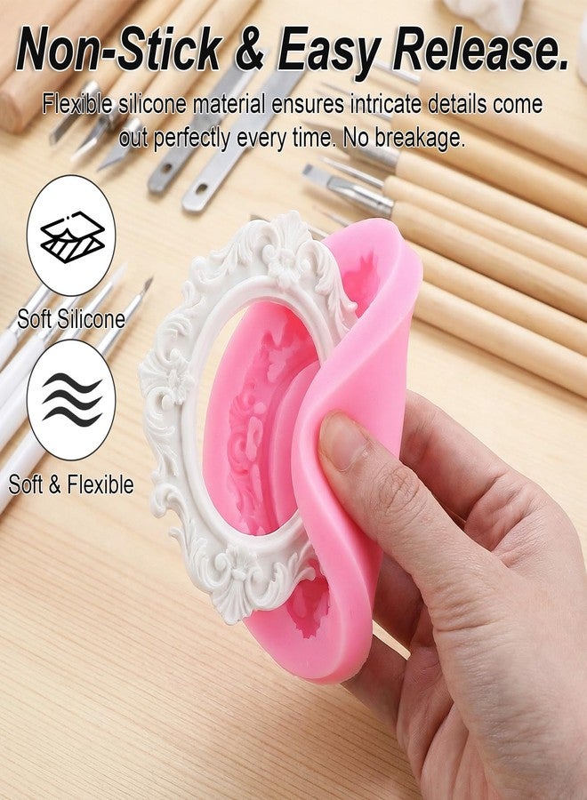 Matwsec 2 Pcs Silicone Frame Molds, Photo Frame Fondant Molds, 2.44x3.23 Inch Mini Picture Frame Mold for Fondant, Chocolate, Polymer Clay, Cake Decorating Cupcake Topper, Pink & Gray - Image 3