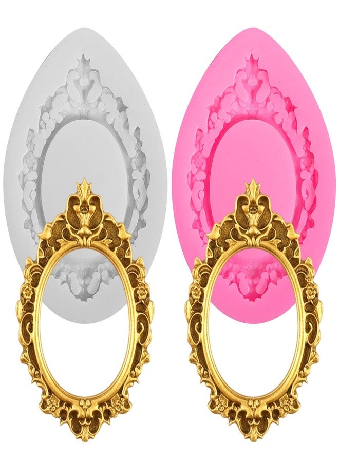 Matwsec 2 Pcs Silicone Frame Molds, Photo Frame Fondant Molds, 2.44x3.23 Inch Mini Picture Frame Mold for Fondant, Chocolate, Polymer Clay, Cake Decorating Cupcake Topper, Pink & Gray - Image 1