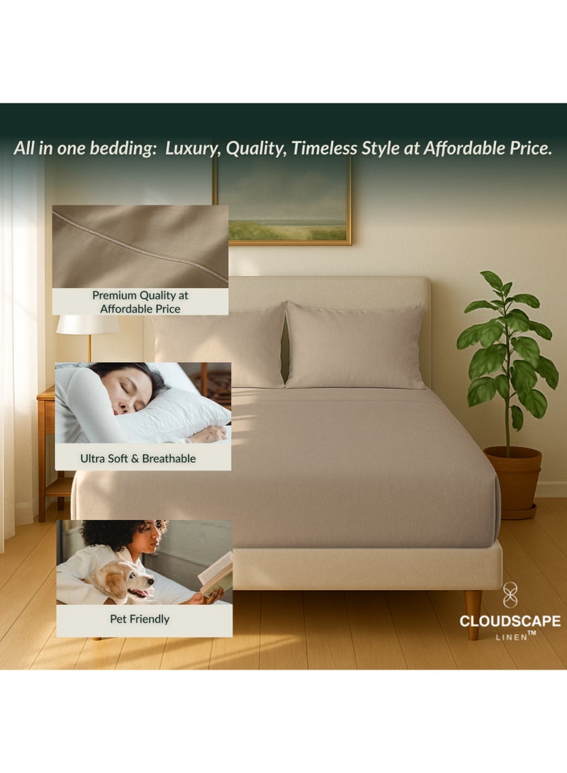 كلاود سكيب لينين Cloud Scape Linen 600 Thread Count Egyptian Cotton Sheet Set( King, Taupe) - Image 5