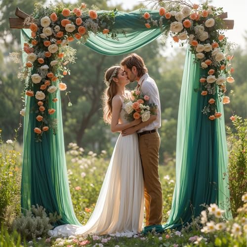 PARTISKY Wedding Arch Draping Fabric 28" x19FT, Sheer Chiffon Fabric Backdrop,1 Panel Emerald Green Drapes for Wedding Ceremony Decor, Decorative Arch Drapery for Birthday Party Ceiling Curtain Backdrop - Image 4