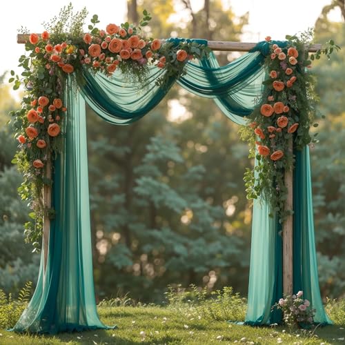 PARTISKY Wedding Arch Draping Fabric 28" x19FT, Sheer Chiffon Fabric Backdrop,1 Panel Emerald Green Drapes for Wedding Ceremony Decor, Decorative Arch Drapery for Birthday Party Ceiling Curtain Backdrop - Image 3