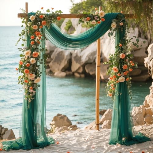 PARTISKY Wedding Arch Draping Fabric 28" x19FT, Sheer Chiffon Fabric Backdrop,1 Panel Emerald Green Drapes for Wedding Ceremony Decor, Decorative Arch Drapery for Birthday Party Ceiling Curtain Backdrop - Image 5