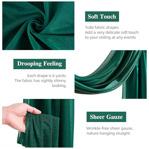 PARTISKY Wedding Arch Draping Fabric 28" x19FT, Sheer Chiffon Fabric Backdrop,1 Panel Emerald Green Drapes for Wedding Ceremony Decor, Decorative Arch Drapery for Birthday Party Ceiling Curtain Backdrop - Image 2