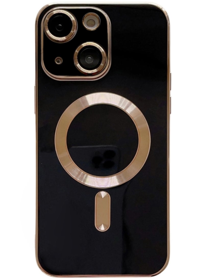 Generic - Case for Iphone 15 Magsafe Plating Tpu Phone Cover With Lens Film Black - Image 1