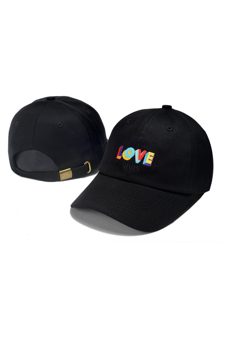 USA Black Baseball Cap with Colorful "LOVE WINS" Embroidery