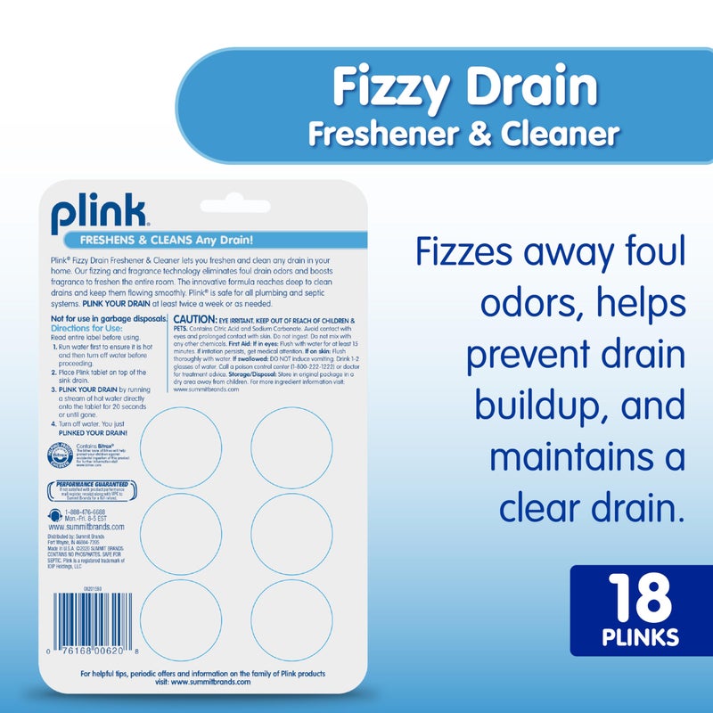 Plink Fizzy Drain Cleaner and Freshener, Prevents Drain Clogs and Buildup, Removes Odors from Bathroom and Kitchen Sinks, Septic-Friendly, Made in the USA, Lemon Scent, 18 Tablets - Image 2