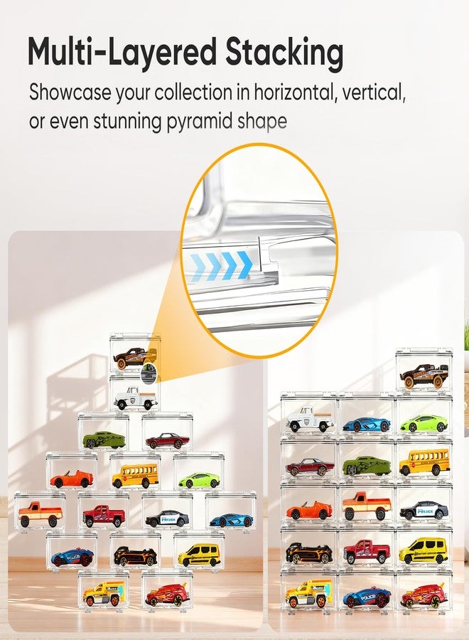 Saichotoy Hot Wheels Display Case: Stackable Toy Car Storage, Transparent Organizer for Matchbox & Hot Wheels 1/64 Scale Diecast Cars (32 Packs, Clear Case Only) - Image 3