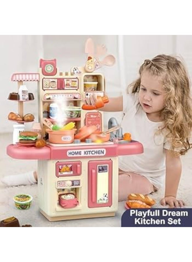 مجموعة ألعاب مطبخ رائعة للأطفال ،33قطعة ملحقات ألعاب مطبخ للتظاهر ، مجموعة ألعاب مطبخ صغيرة مع أضواء ، باخرة صنبور مياه وأصوات واقعية ، (وردي) - Image 5