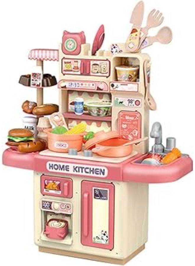 مجموعة ألعاب مطبخ رائعة للأطفال ،33قطعة ملحقات ألعاب مطبخ للتظاهر ، مجموعة ألعاب مطبخ صغيرة مع أضواء ، باخرة صنبور مياه وأصوات واقعية ، (وردي) - Image 3