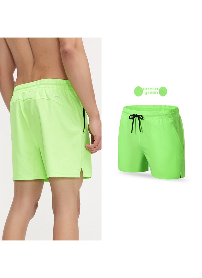 Generic Mens Summer Quick-Dry Running Shorts with Slits Neon Green  - Image 1