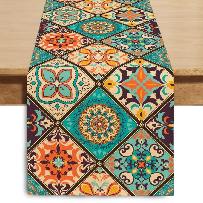 BOHO BOHEMIAN TABLE RUNNER 72 INCHES LONG VINTAGE SEASONAL TABLE RUNNERS FOR PARTY KITCHEN DINING COFFEE TABLE BEDROOM DRESSERS INDOOR OUTDOOR MACHINE WASHABLE BOHEMIAN B 13 X 72