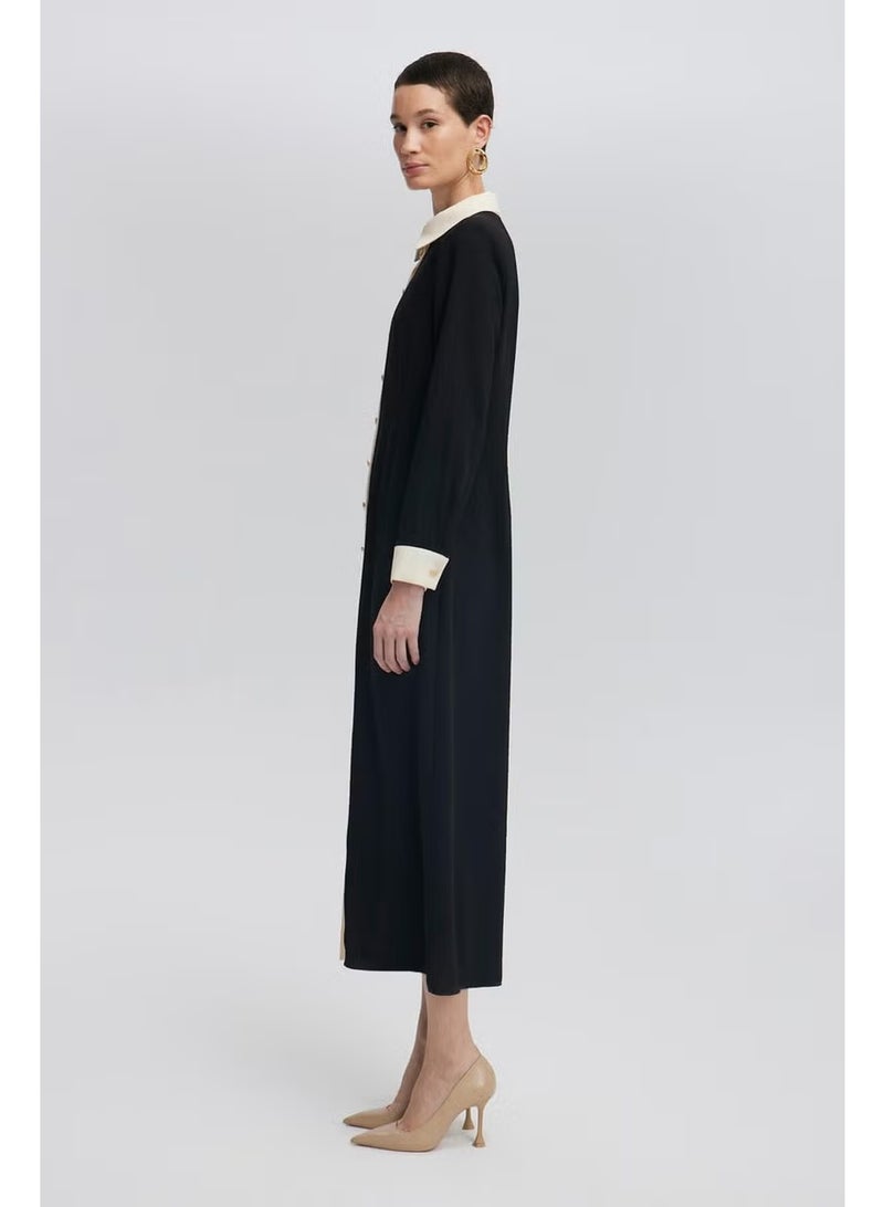 Touche Gold Buttoned Crepe Dress - Image 3