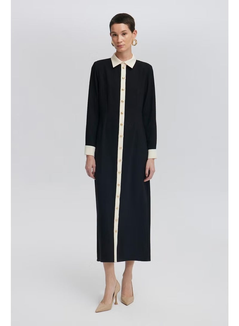 Touche Gold Buttoned Crepe Dress - Image 1