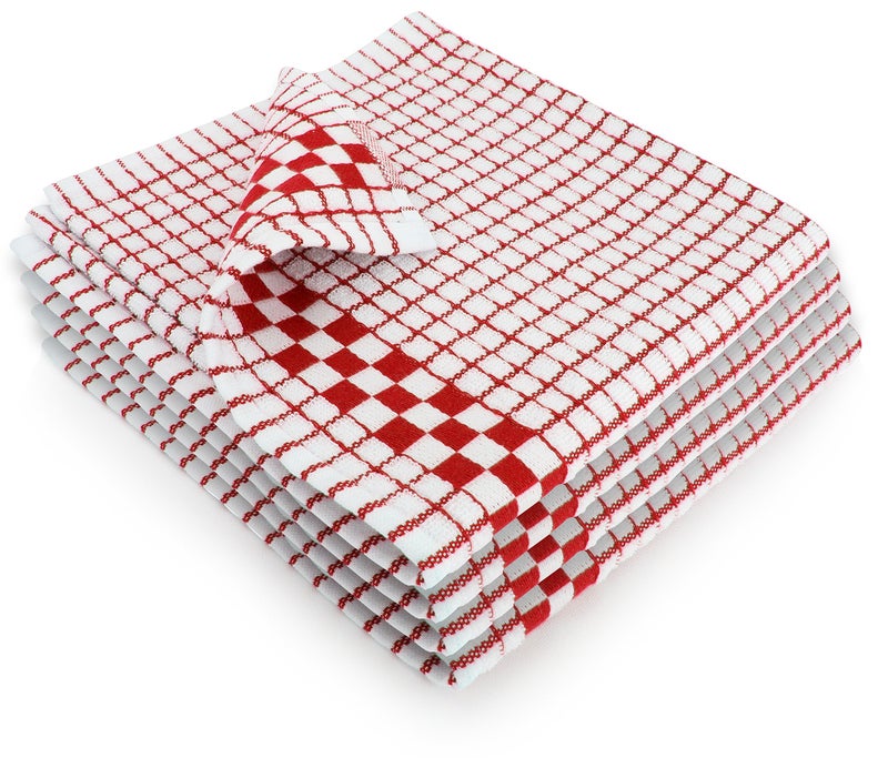 Fecido Classic Kitchen Dish Towels with Hanging Loop  Set of 4 Red