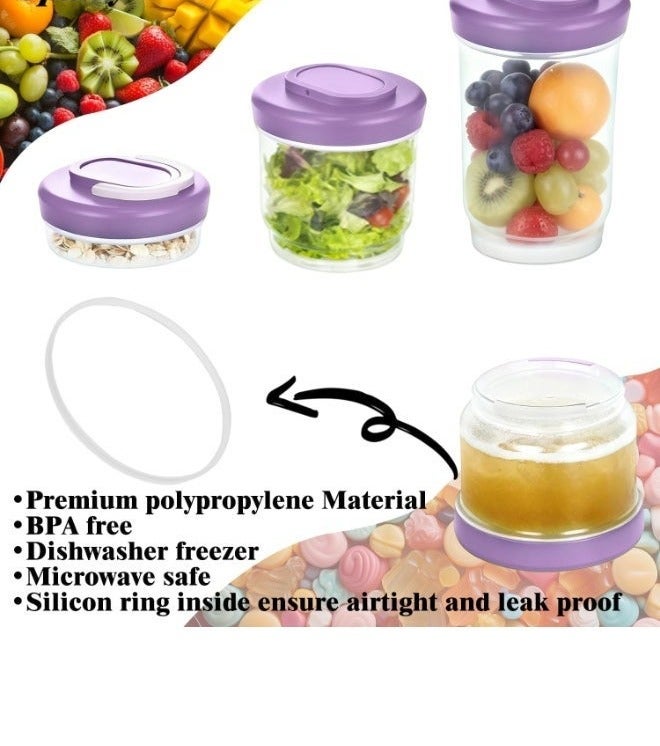 عربست طقم أكواب سلطة (3 قطع) مع أغطية - حاويات طعام مانعة للتسرب وخالية من مادة BPA للسلطة والفواكه - تصميم مزدوج الطبقات مع ملعقة-شوكة (160 مل + 420 مل + 600 مل) - آمنة للاستخدام في الميكروويف وغسالة الأطباق. - Image 2