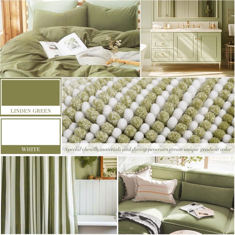 BSICPRO Bathroom Rugs and Mats Sets, 2 Piece Thick Absorbent Chenille Non Slip, Soft Shaggy Floor Mats, Machine Washable (Linden Green, 20" x 47" Plus 16" x 24") - Image 3