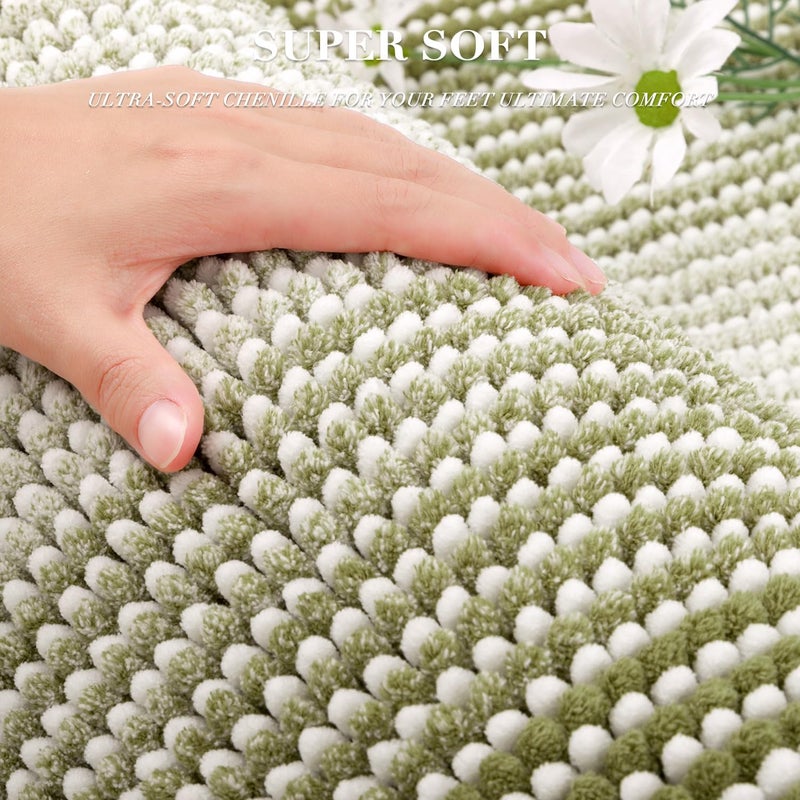 BSICPRO Bathroom Rugs and Mats Sets, 2 Piece Thick Absorbent Chenille Non Slip, Soft Shaggy Floor Mats, Machine Washable (Linden Green, 20" x 47" Plus 16" x 24") - Image 2