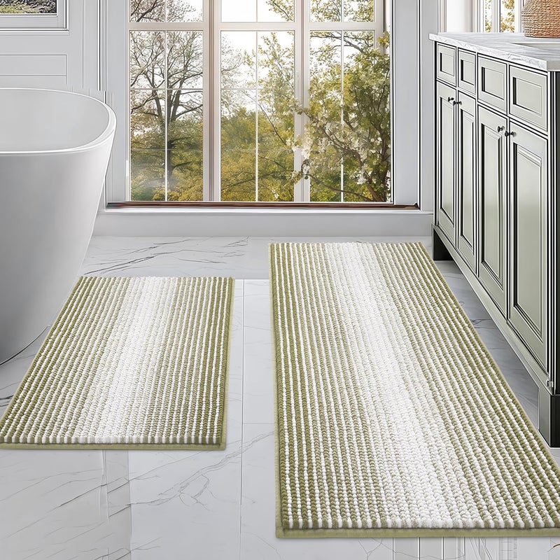 BSICPRO Bathroom Rugs and Mats Sets, 2 Piece Thick Absorbent Chenille Non Slip, Soft Shaggy Floor Mats, Machine Washable (Linden Green, 20" x 47" Plus 16" x 24") - Image 1