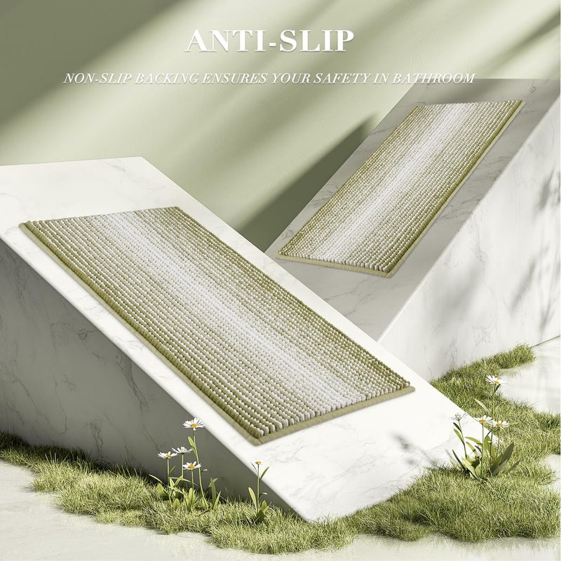 BSICPRO Bathroom Rugs and Mats Sets, 2 Piece Thick Absorbent Chenille Non Slip, Soft Shaggy Floor Mats, Machine Washable (Linden Green, 20" x 47" Plus 16" x 24") - Image 5