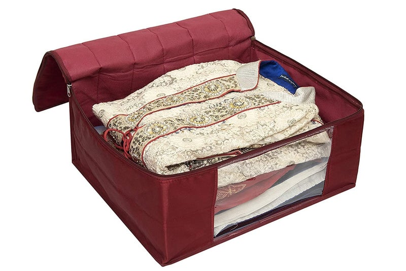 niru ShubhKraft Parachute Material Quilted Saree CoverWith Zip Closure And Transparent WindowWater Resistant Wardrobe Organizer Pack of 2 Maroon - Image 3