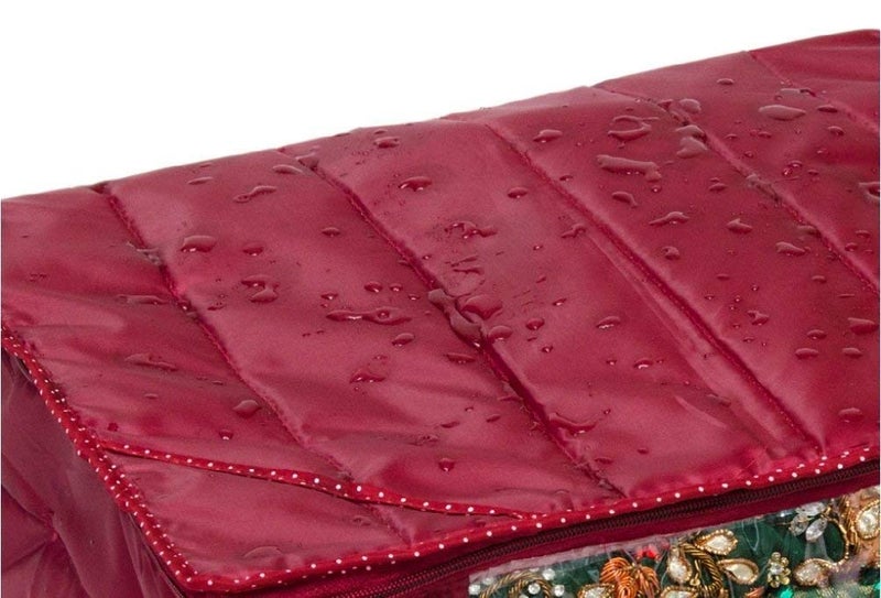 niru ShubhKraft Parachute Material Quilted Saree CoverWith Zip Closure And Transparent WindowWater Resistant Wardrobe Organizer Pack of 2 Maroon - Image 4