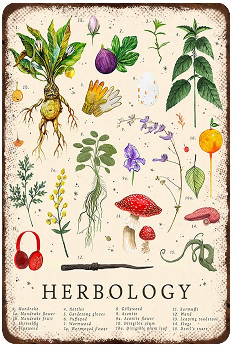 Rustic Retro Metal Tin Sign Herbology Poster Plant Magic Home Decor Wall Art Vintage Retro Metal Tin Sign Kitchen Home Parlor Wall Plaque Poster 8 x 12 Inch