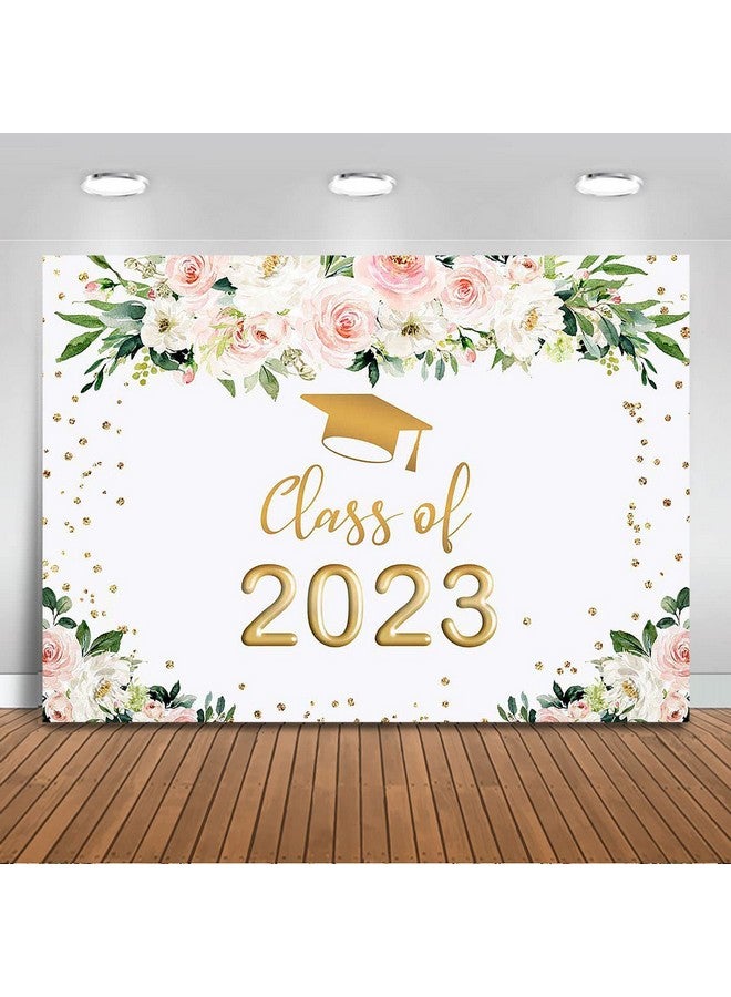 Mocsicka 2023 Graduation Party Backdrop Congrats Grad Class Of 2023 Photo Backdrops Floral Gold Dots Graduation Prom Photography Background (8X6Ft) - Image 1