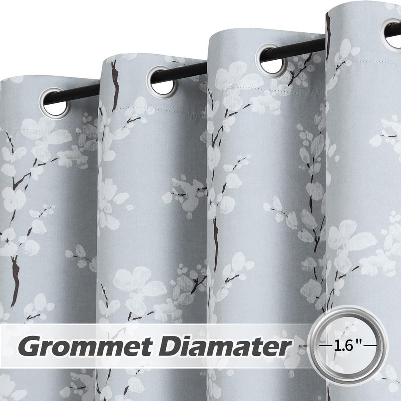 FMFUNCTEX 100% Blackout Floral Curtains for Bedroom  Grey Curtains 90 inches Long Blossom Flower Patterned for Living Room Thermal Insulated Farmhouse Drapes  Grommet Top 2 Panels (White on Grey) - Image 2
