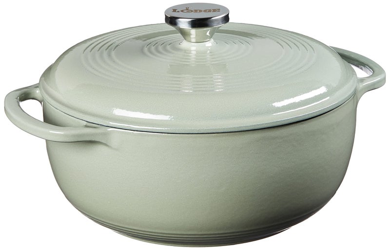 Lodge 45 Quart Enameled Cast Iron Dutch Oven with Lid  Dual Handles  Oven Safe up to 500 F or on Stovetop  Use to Marinate Cook Bake Refrigerate and Serve  Desert Sage