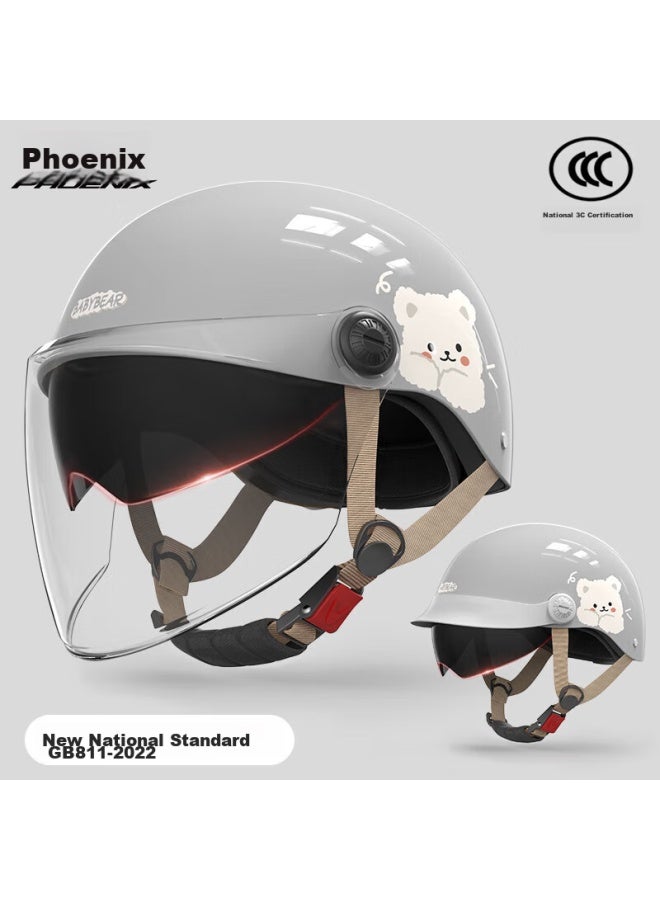 Phoenix National Standard 3c Certified Electric Motorcycle Helmet, Retro Style Tk708, Blue-gray, Dual-form Brim, Double Visor Half Helmet, Uni Size - Image 1