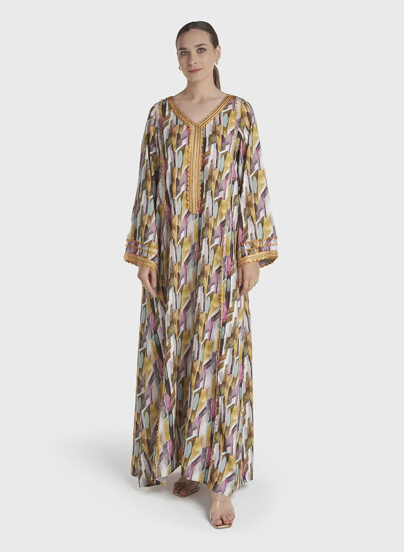 كشخة Multicolour Abstract Print Rayon Jalabiya (VG3319)