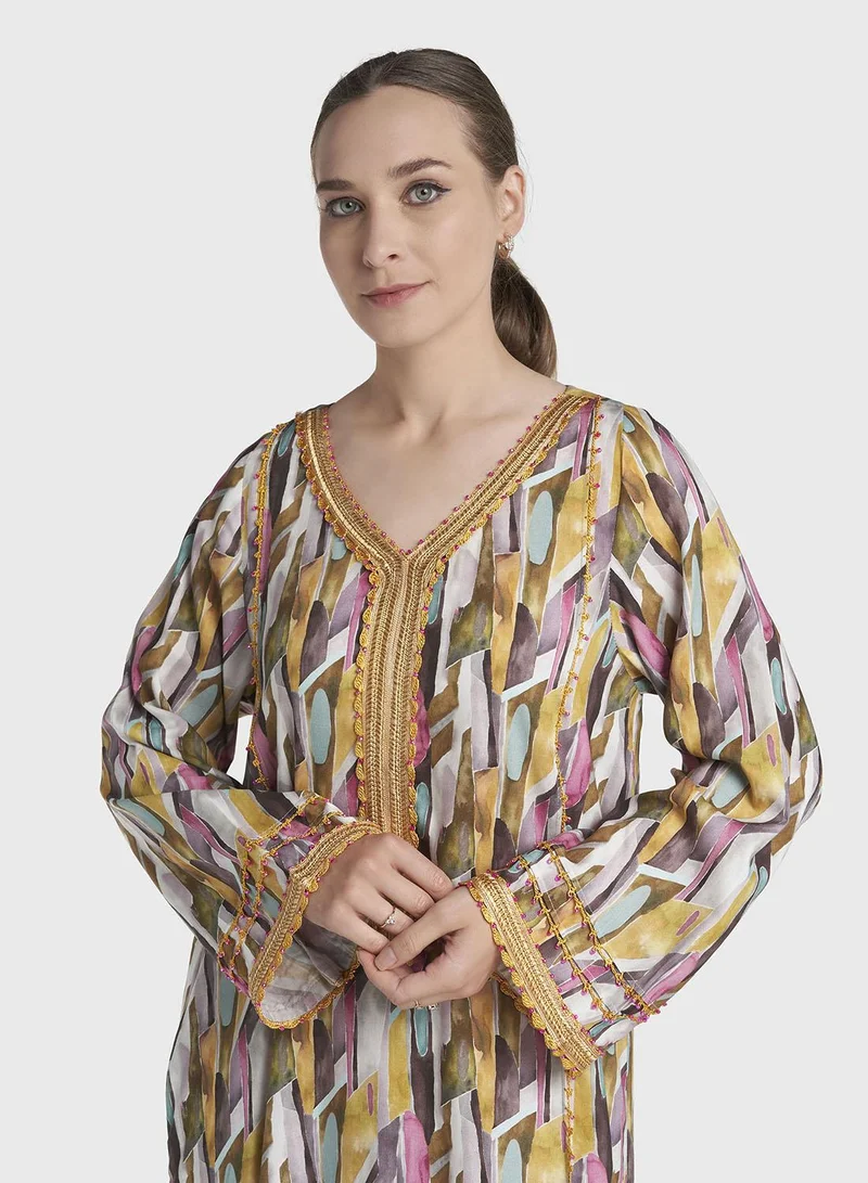 كشخة Multicolour Abstract Print Rayon Jalabiya (VG3319)