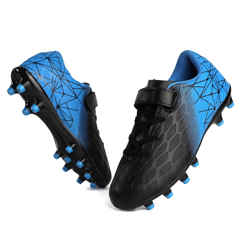 Skerxut Soccer Cleats, Kids Firm Ground Football Shoes, Boys Girls Athletic Outdoor (Black/Blue, Toddler, 9, Numeric, US Footwear Size System, Medium) - Image 1