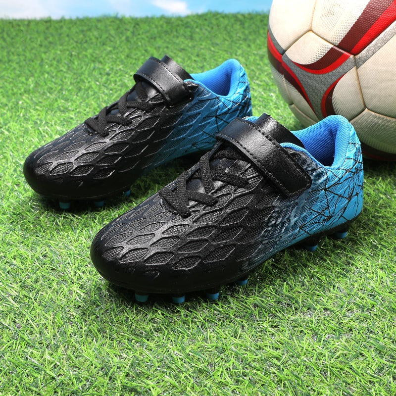 Skerxut Soccer Cleats, Kids Firm Ground Football Shoes, Boys Girls Athletic Outdoor (Black/Blue, Toddler, 9, Numeric, US Footwear Size System, Medium) - Image 3