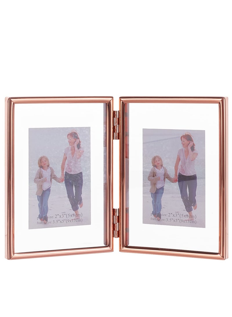 Folding Double Metal Photo Frames Double-Sided Metal and Glass Picture Frames Hinged Family Photo Frame for Desktop or Tabletop DIY Frame Foldable(3x5 inch) - Image 1