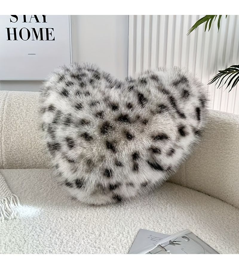 وسادة قطنية على شكل قلب بطبعات النمر الفروية الطويلة للخصر مقاس 12.6 × 15.75 بوصة، ديكور واقعي للأريكة - Image 2