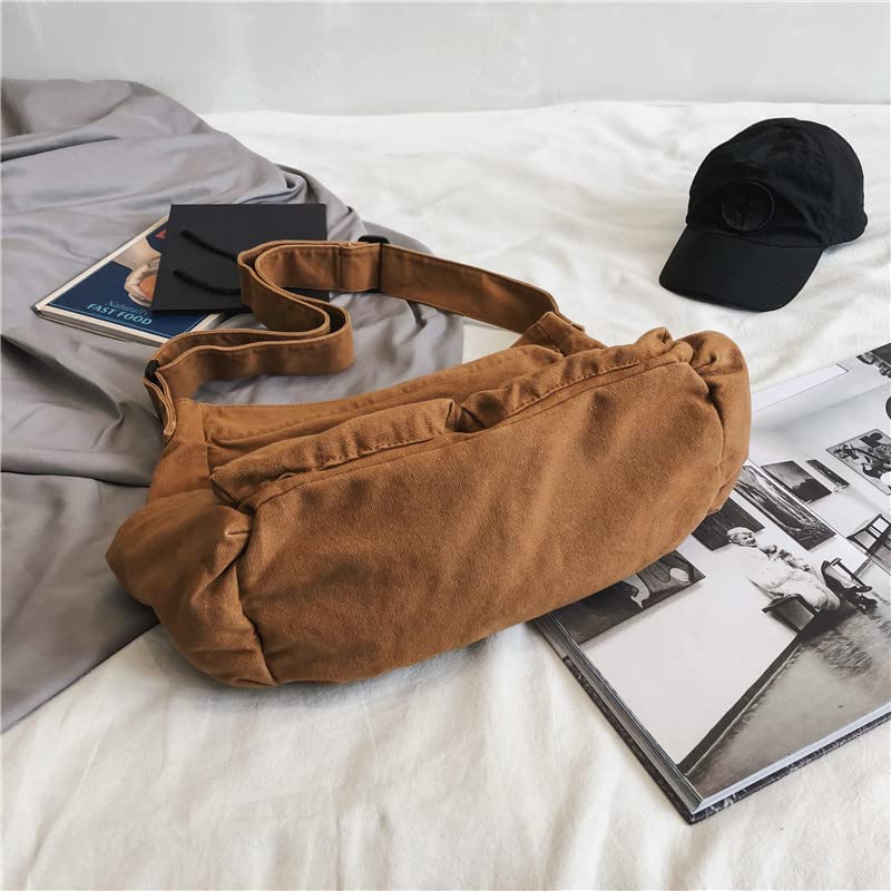 Sumleno Bohemian Hipster Hobo Boho Hippie Crossbody Bag Purse Canvas Sling Bag Aesthetic Tote Large Handbags Fairy Grunge Bag (Orange) - Image 3