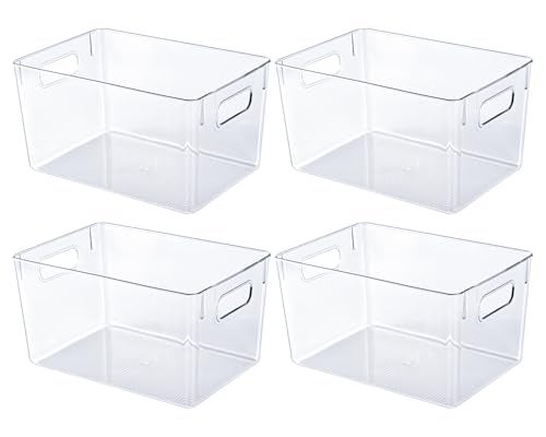 JollyPack 4 Pack Clear Plastic Storage Bins, Pantry Organizers and Storage with Handles, Clear Storage Containers for Fridge, Kitchen, Cabinet, Bathroom and Office - Image 1