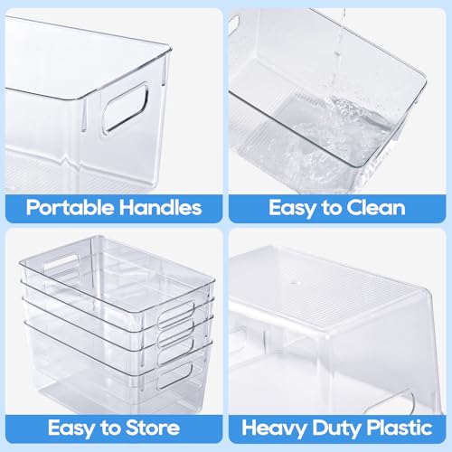 JollyPack 4 Pack Clear Plastic Storage Bins, Pantry Organizers and Storage with Handles, Clear Storage Containers for Fridge, Kitchen, Cabinet, Bathroom and Office - Image 4