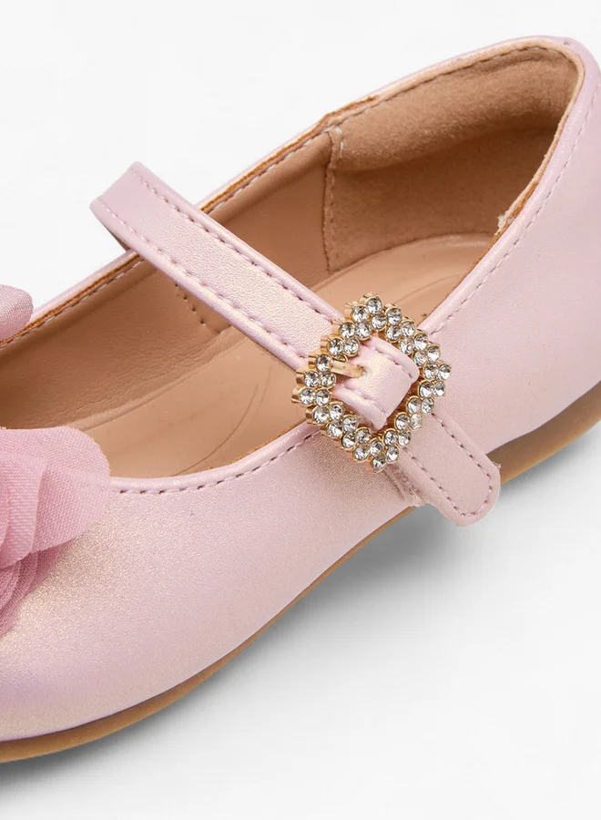 JUNIORS Girls Bow Accent Ballerina Shoes with Hook and Loop Closure
