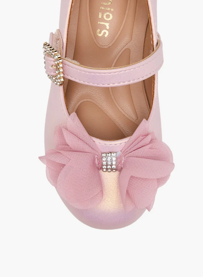 JUNIORS Girls Bow Accent Ballerina Shoes with Hook and Loop Closure
