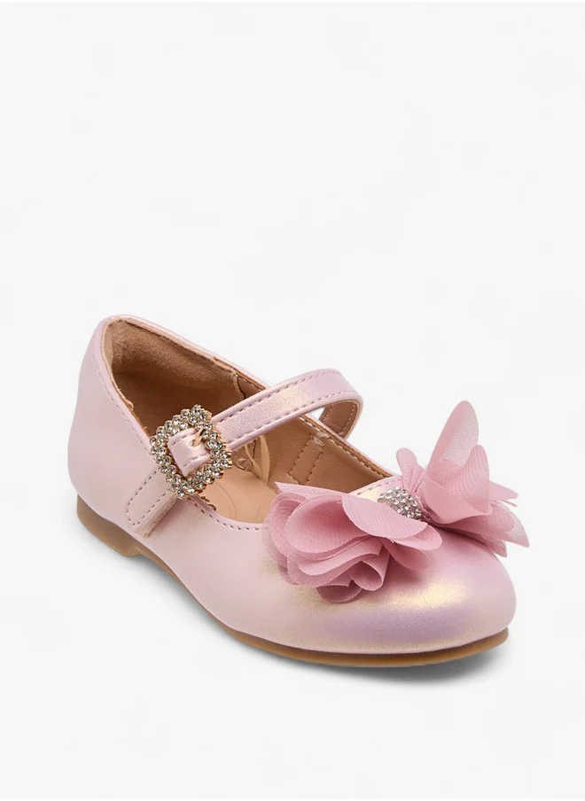 JUNIORS Bow Accent Ballerina Shoes with Hook and Loop Closure