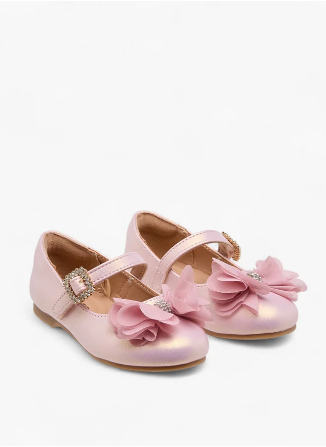 JUNIORS Bow Accent Ballerina Shoes with Hook and Loop Closure